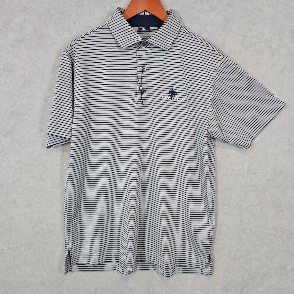 Footjoy FJ Golf Polo Shirt Men's - Medium Striped Performance Stretch Gray Blue